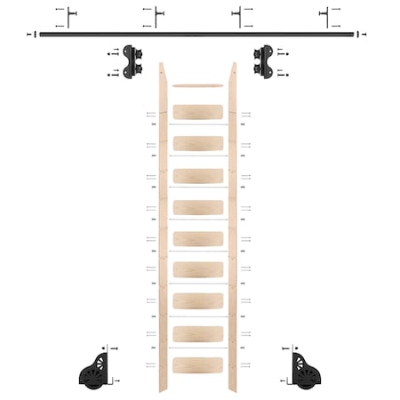Quiet Glide Ladder 9.92 ft. Unfinish Maple Black Rolling Kit with 8 ft. Rail QG.210-10MA-08-V.08